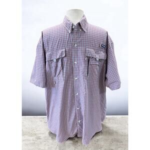 Columbia Shirt Men’s Large Super Bahama PFG Performance Fishing Plaid Red/Gray